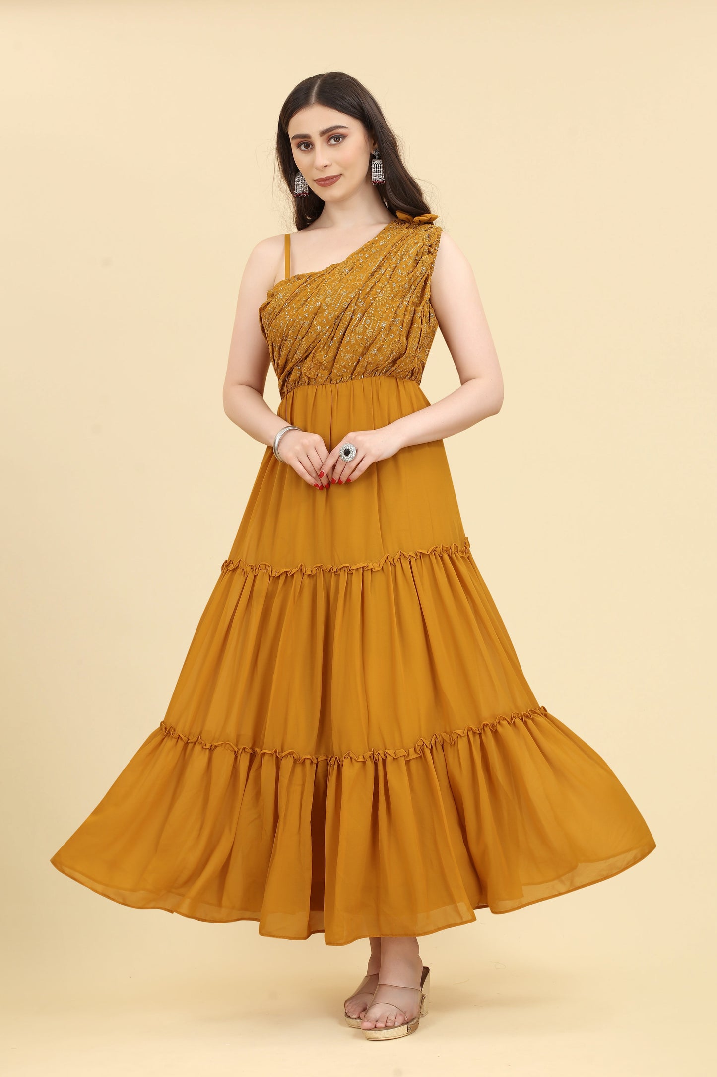 Mustard Women Attractive Georgette Gown