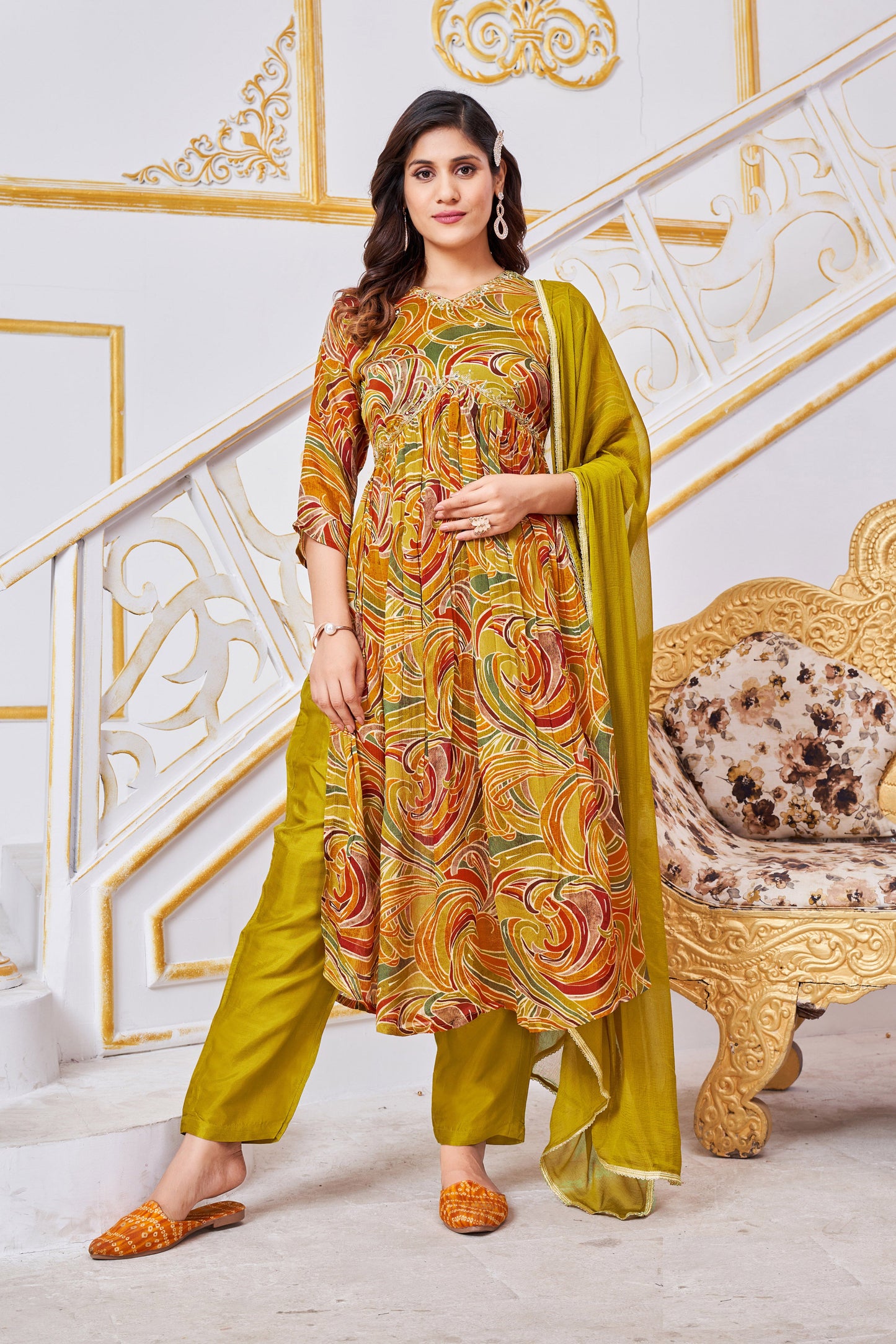 Mustard Aliya Cut Hand Work Suits For Women