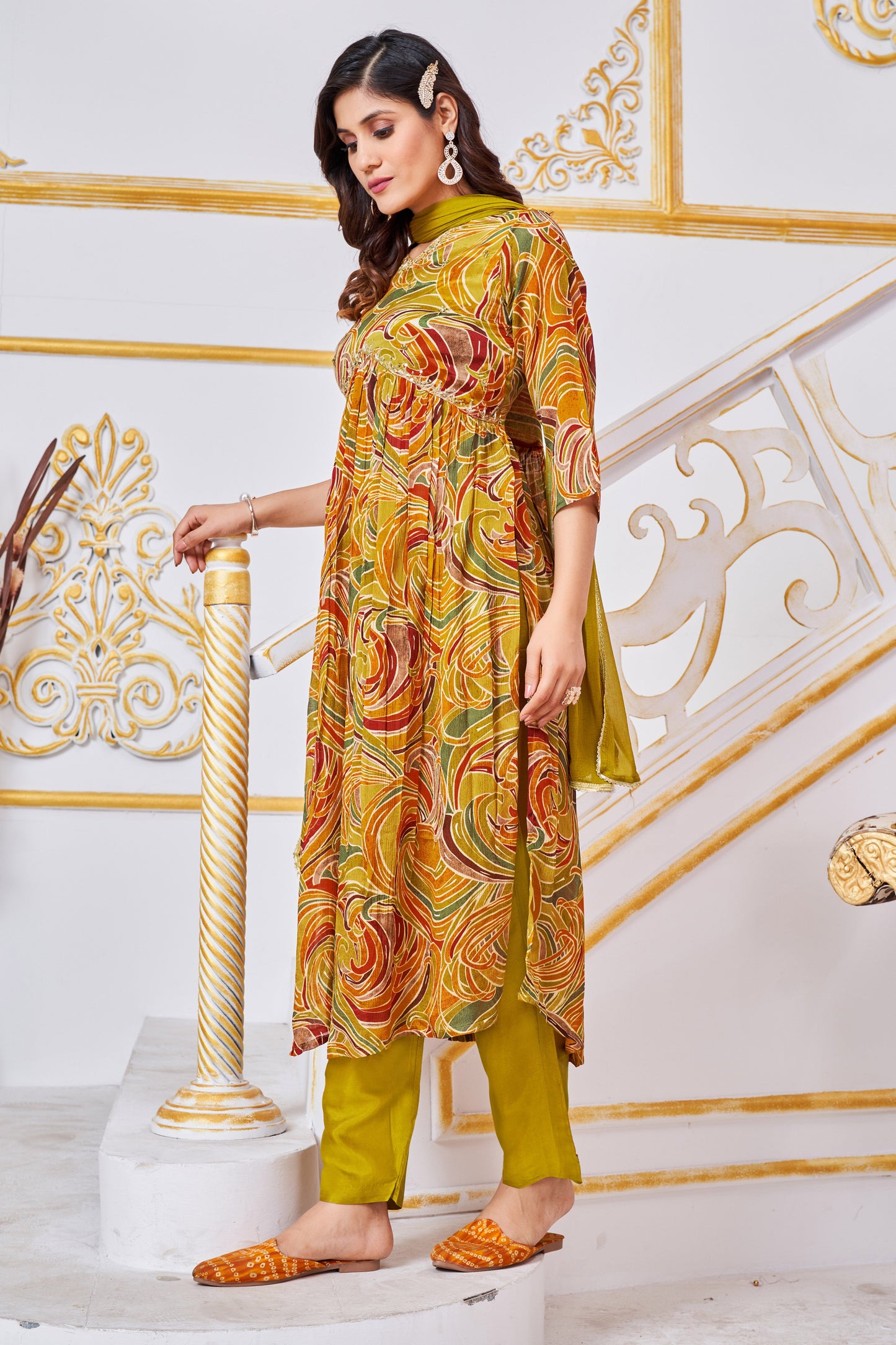 Mustard Aliya Cut Hand Work Suits For Women