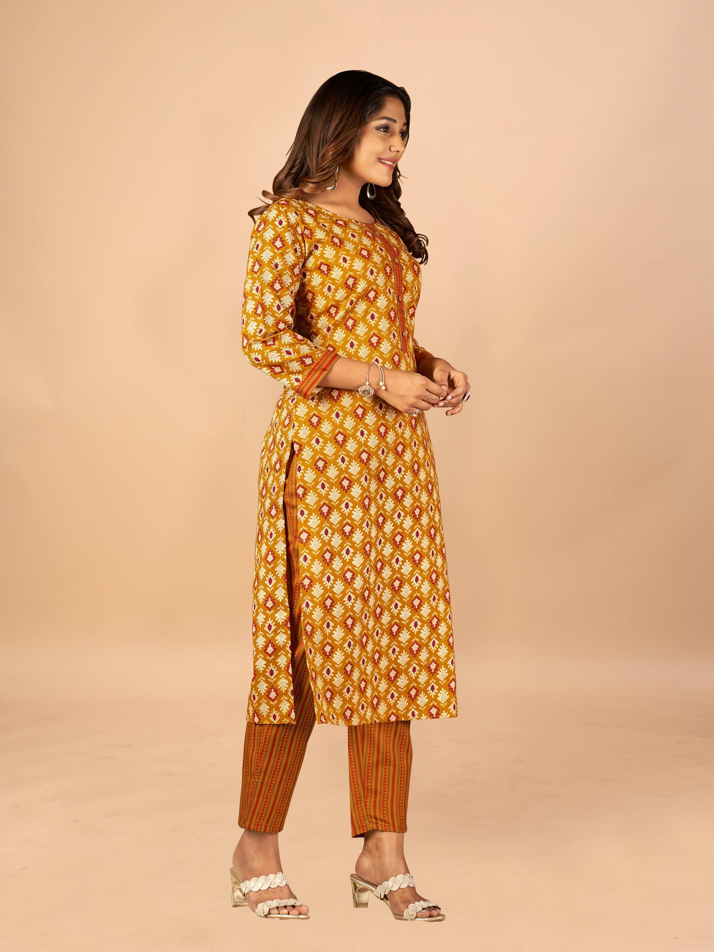 Yellow Cotton Kurti Pant Sets